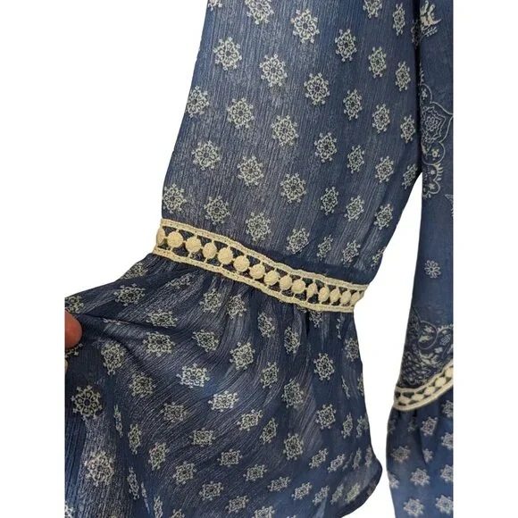 Hint of Mint Women Top Plus Size 18W Blue Sheer Paisley  Bohemian Flowy Romantic - Picture 6 of 14